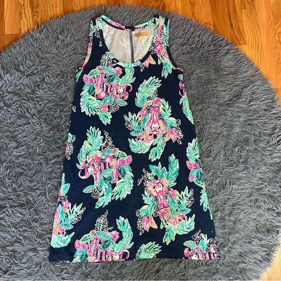 Lilly Pulitzer Dress Navy Blue Raylee Tank Inky Peanut Gallery Elephant Size S - Picture 2 of 5